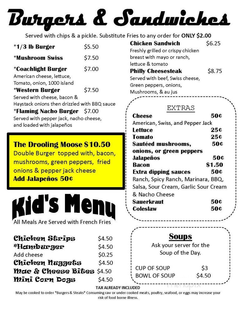 Coachlight Bar & Grill - Shawano, WI menu_pic