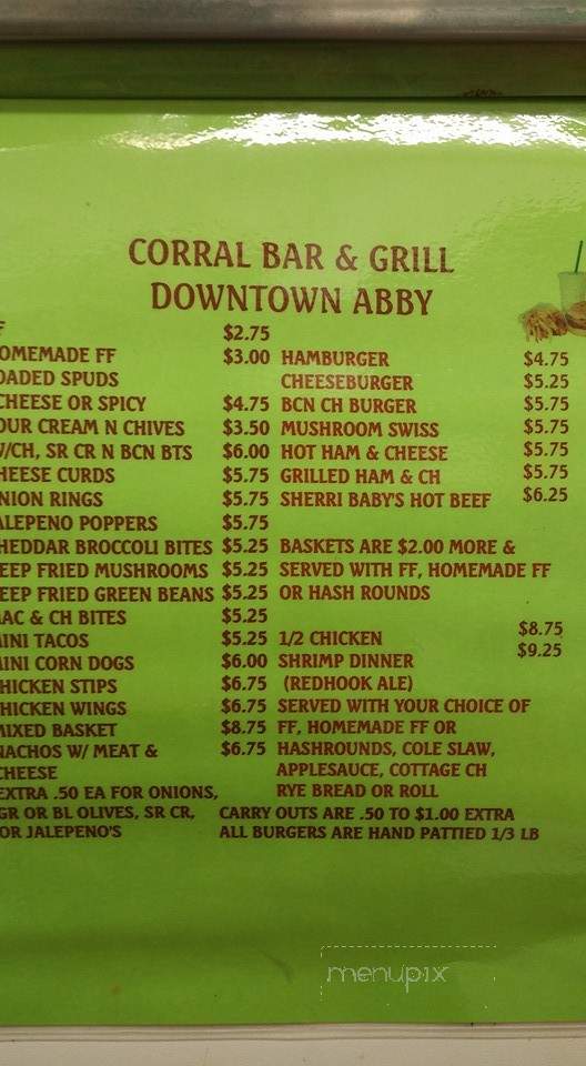 Corral Bar & Grill - Aniwa, WI menu_pic