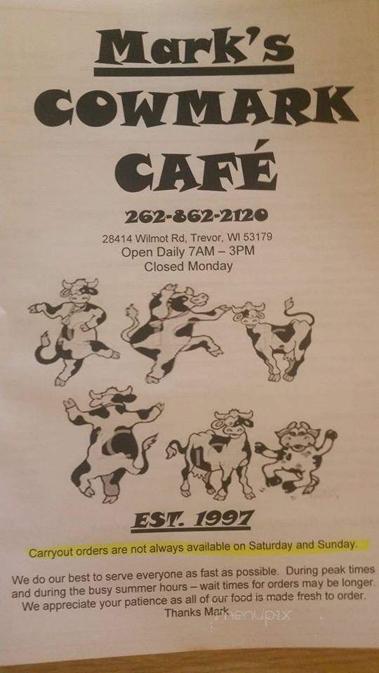 Cowmark Cafe - Trevor, WI menu_pic