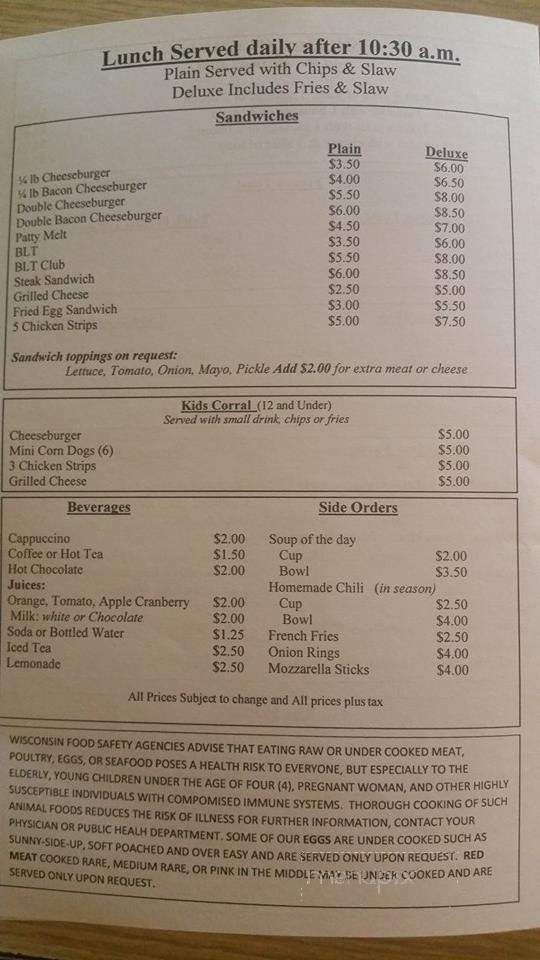 Cowmark Cafe - Trevor, WI menu_pic