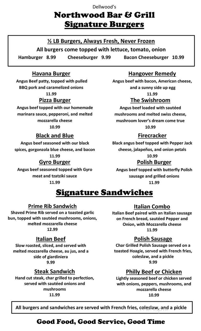 Dellwood Pavilion - Friendship, WI menu_pic