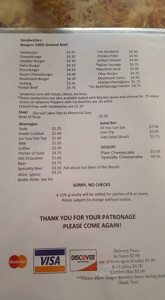 Dominick's Place - Pardeeville, WI menu_pic
