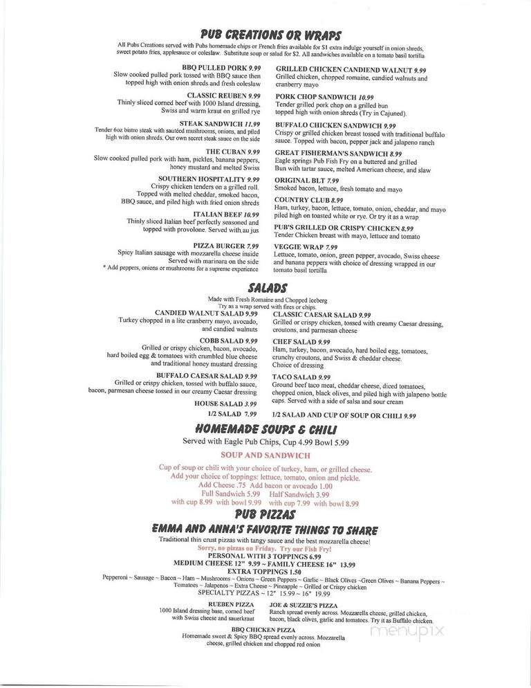 Eagle Springs Pub - Mukwonago, WI menu_pic