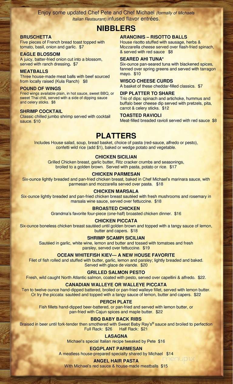 Eagle Waters Resort - Eagle River, WI menu_pic