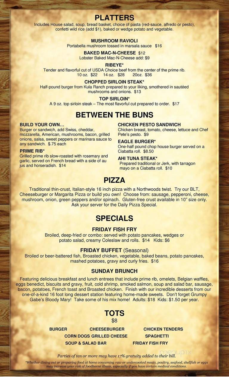 Eagle Waters Resort - Eagle River, WI menu_pic