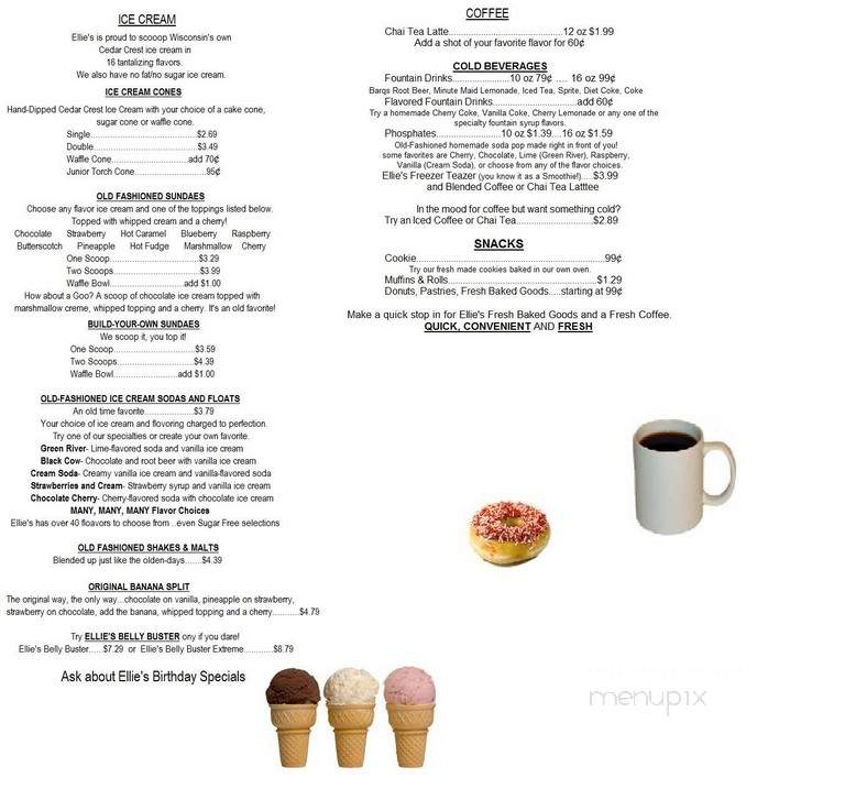 Ellie's Ice Cream & Coffee - Amery, WI menu_pic
