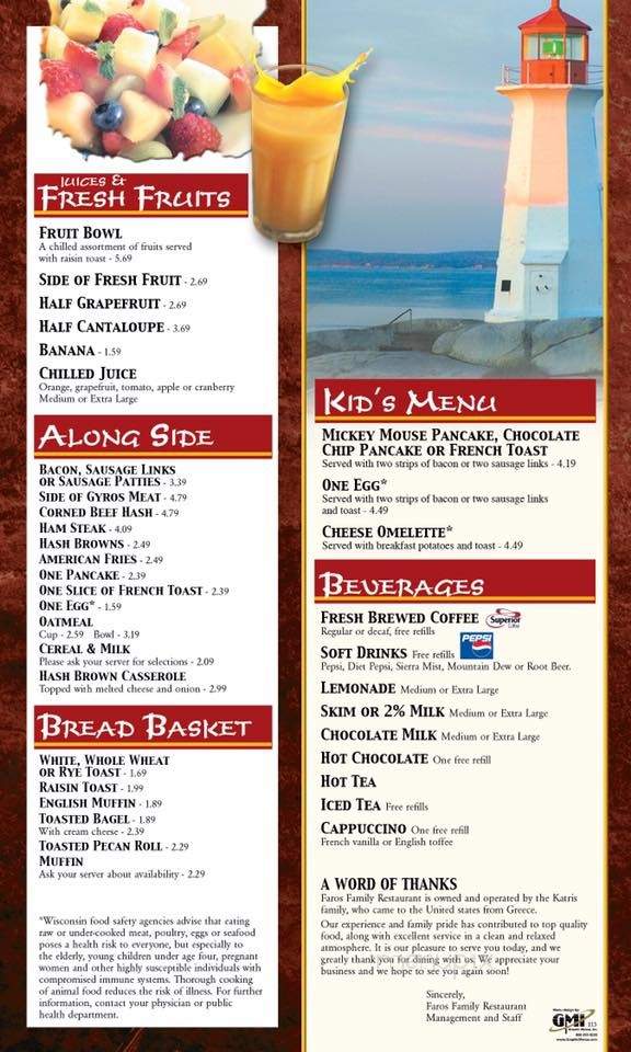 Faros Family Restaurant - Fond Du Lac, WI menu_pic