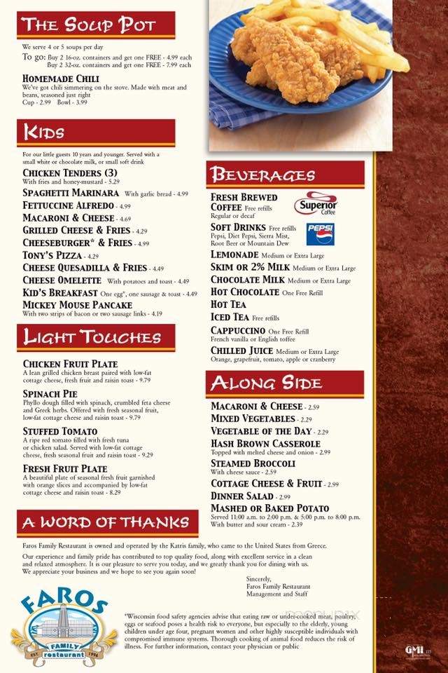 Faros Family Restaurant - Fond Du Lac, WI menu_pic