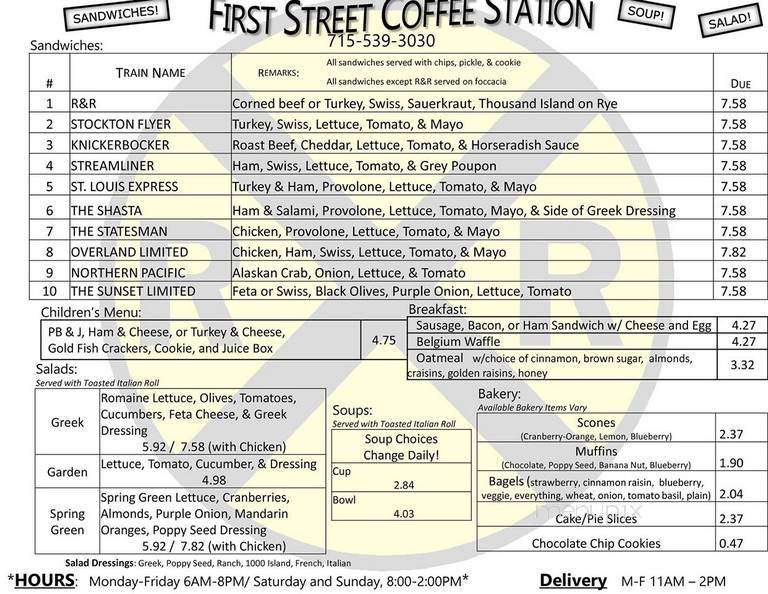 First Street Coffee Station - Merrill, WI menu_pic