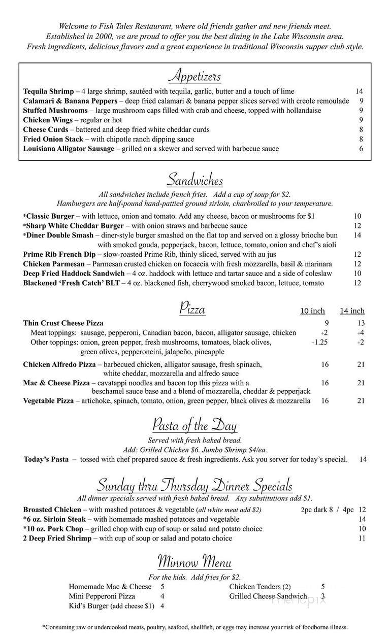 Fish Tales - Lodi, WI menu_pic