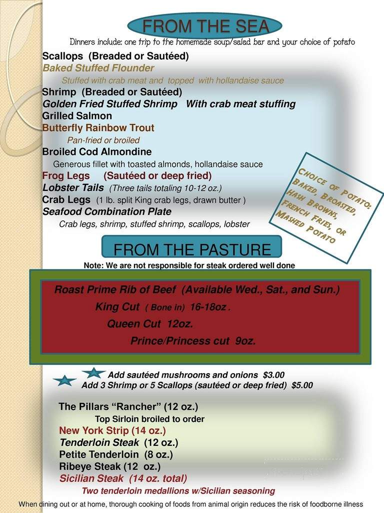 Five Pillars Supper Club - Random Lake, WI menu_pic