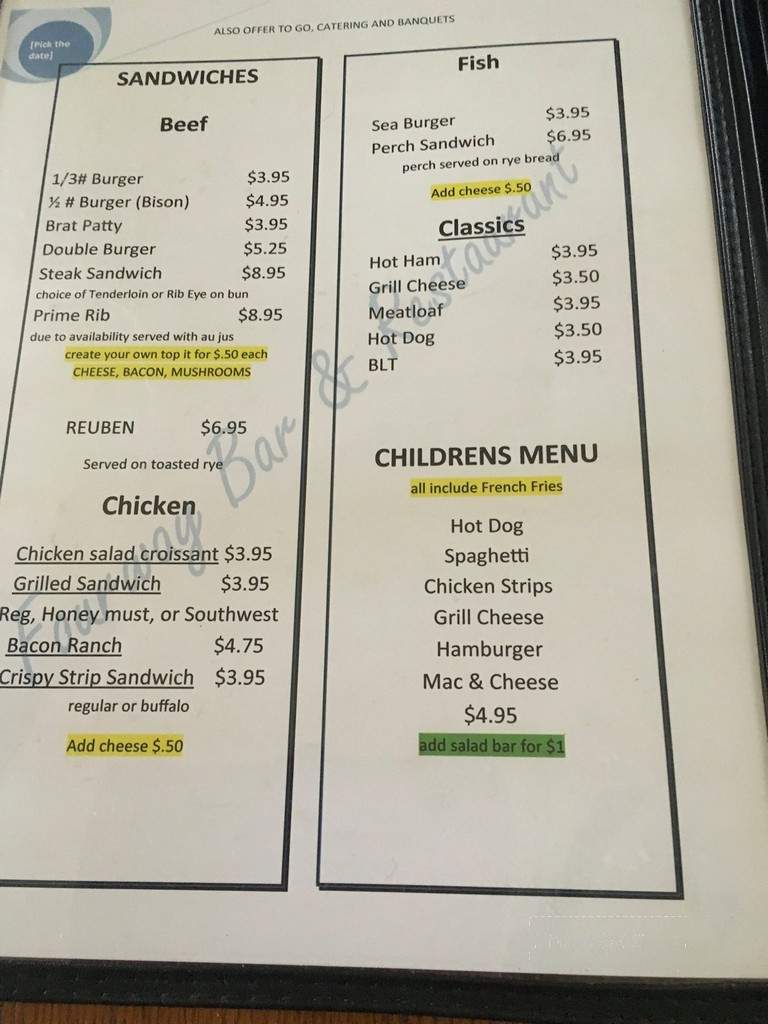Four Way Bar & Restaurant - Suamico, WI menu_pic
