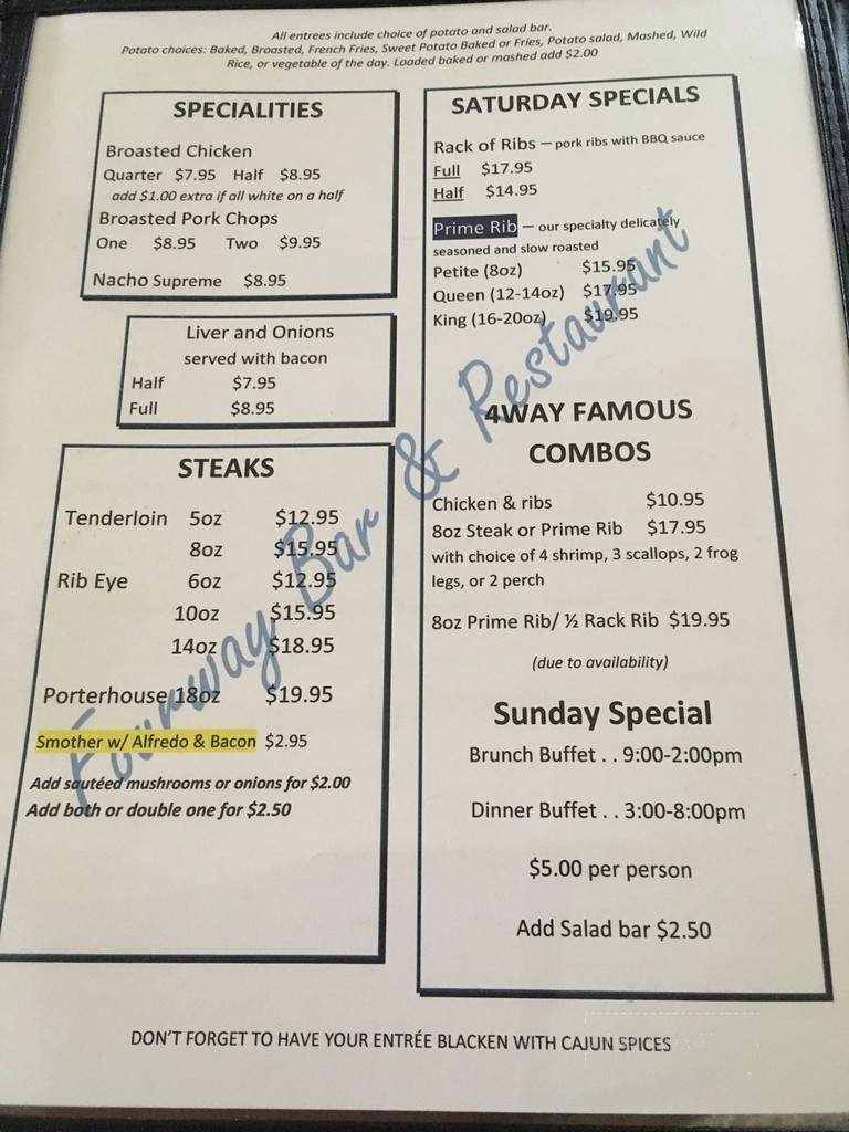 Four Way Bar & Restaurant - Suamico, WI menu_pic