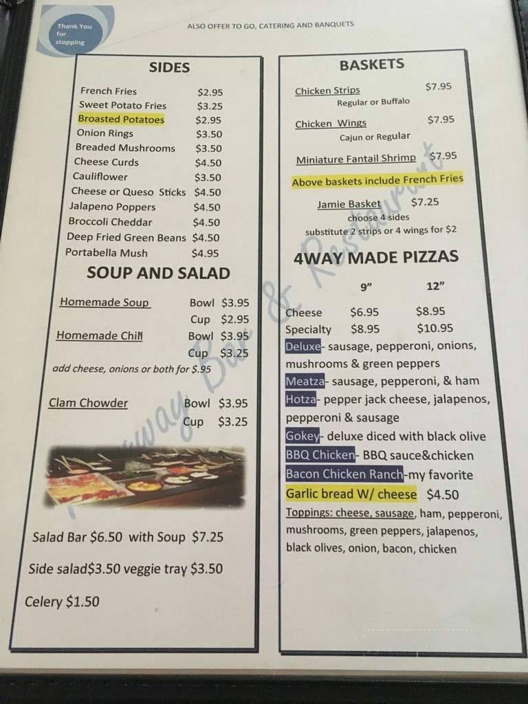 Four Way Bar & Restaurant - Suamico, WI menu_pic
