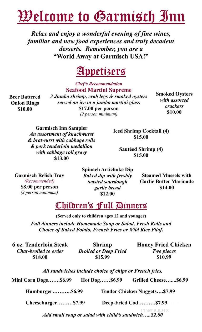 Garmisch USA Resort - Cable, WI menu_pic