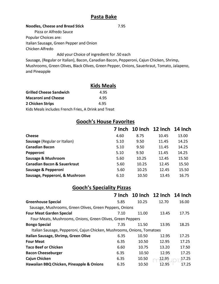 Gooch's Green House Tavern - Kieler, WI menu_pic