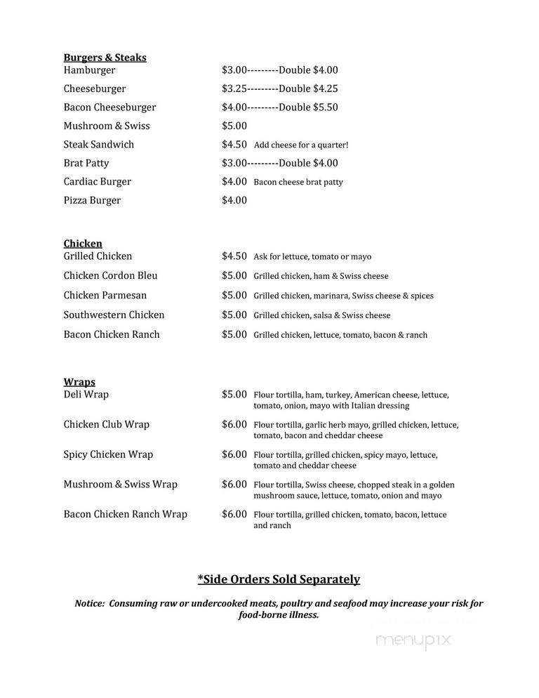 Gravel Pit Sports Bar & Gril - Kiel, WI menu_pic