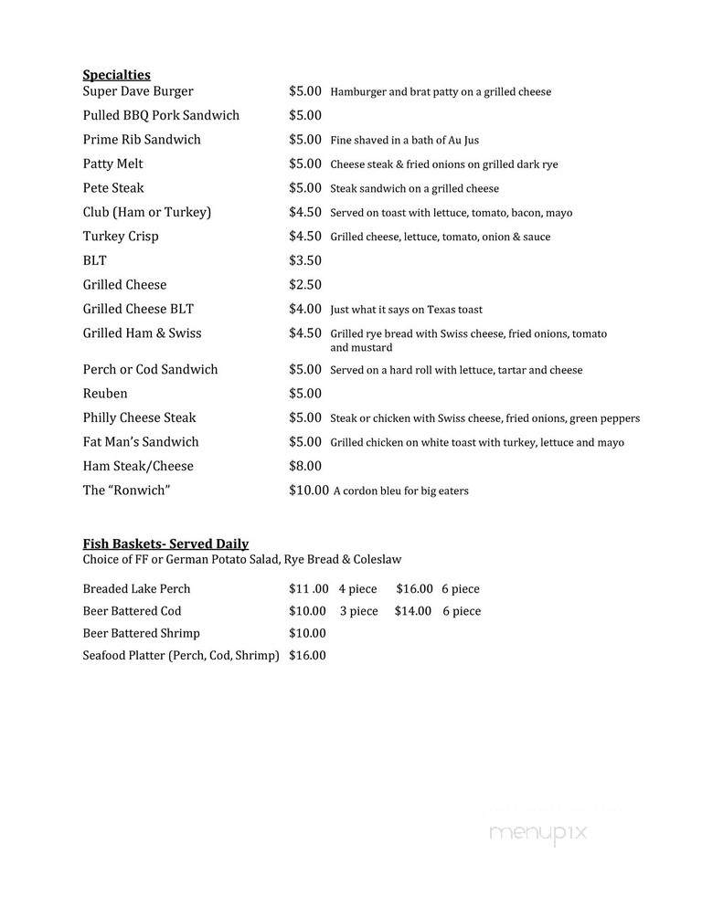 Gravel Pit Sports Bar & Gril - Kiel, WI menu_pic