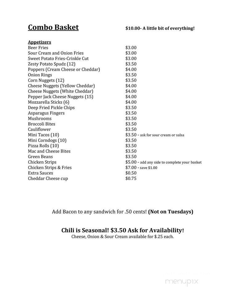Gravel Pit Sports Bar & Gril - Kiel, WI menu_pic