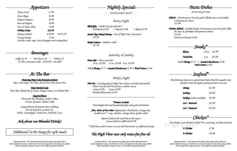 High View Inn - Medford, WI menu_pic
