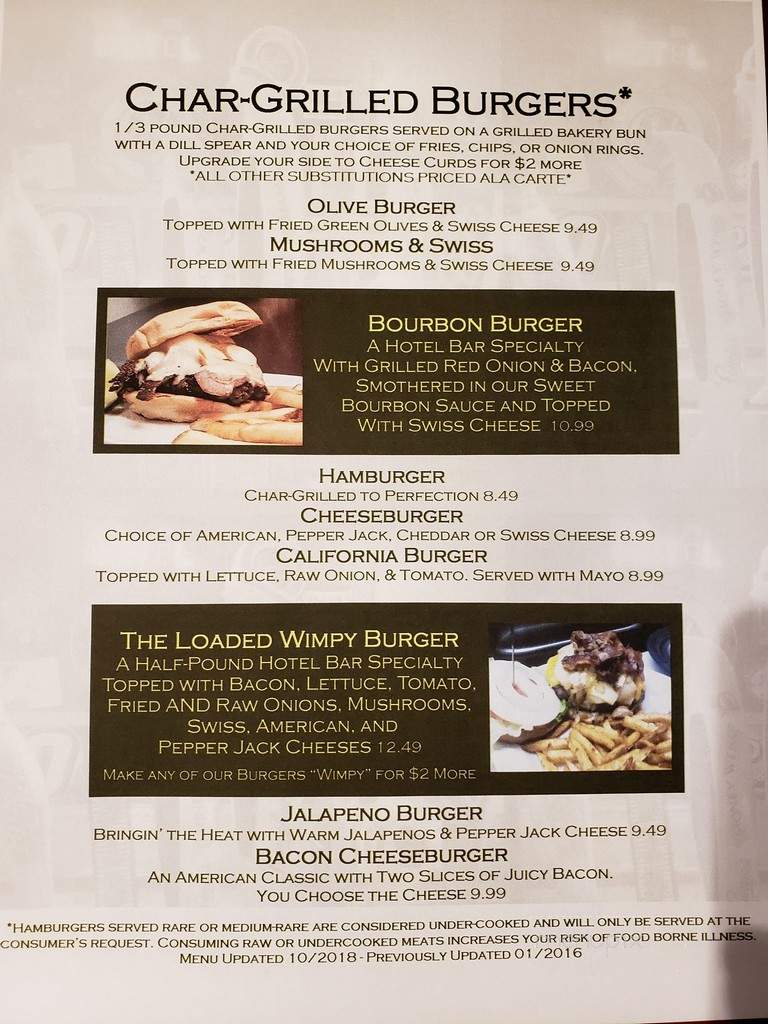 Hotel Bar & Grill - Turtle Lake, WI menu_pic
