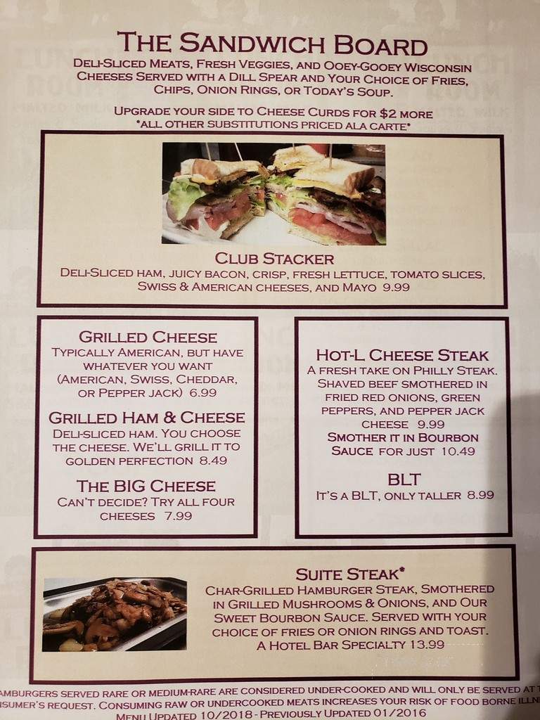 Hotel Bar & Grill - Turtle Lake, WI menu_pic