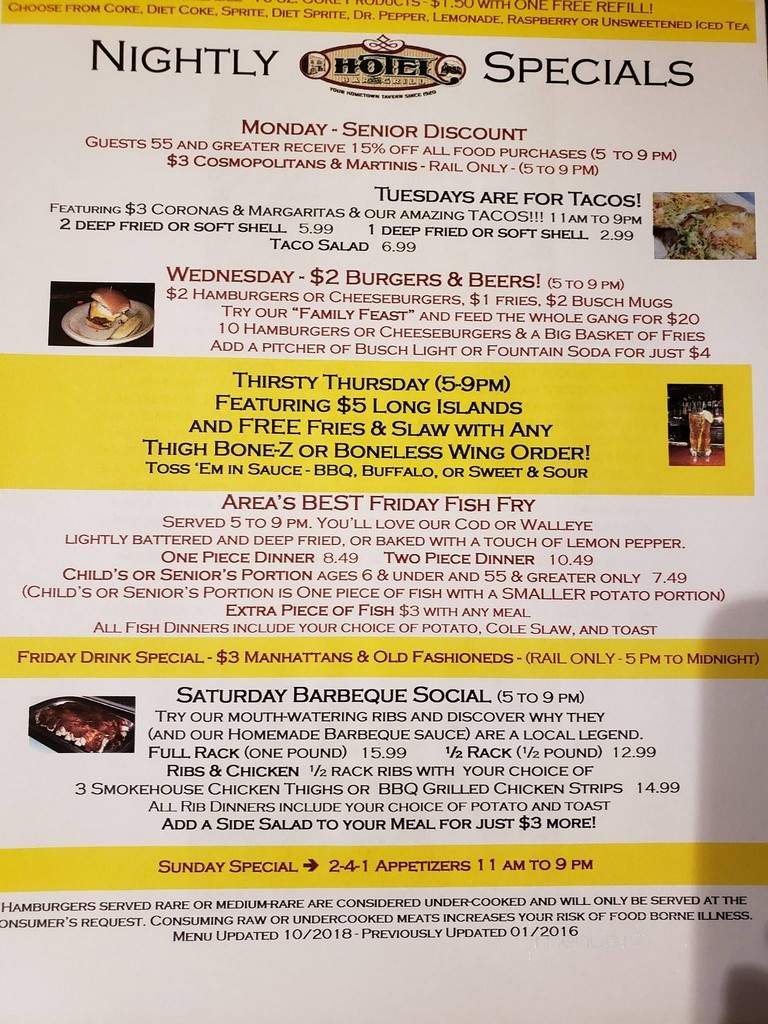 Hotel Bar & Grill - Turtle Lake, WI menu_pic