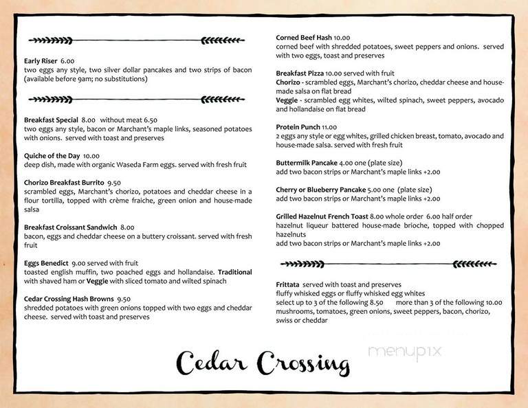 Inn At Cedar Crossing - Sturgeon Bay, WI menu_pic