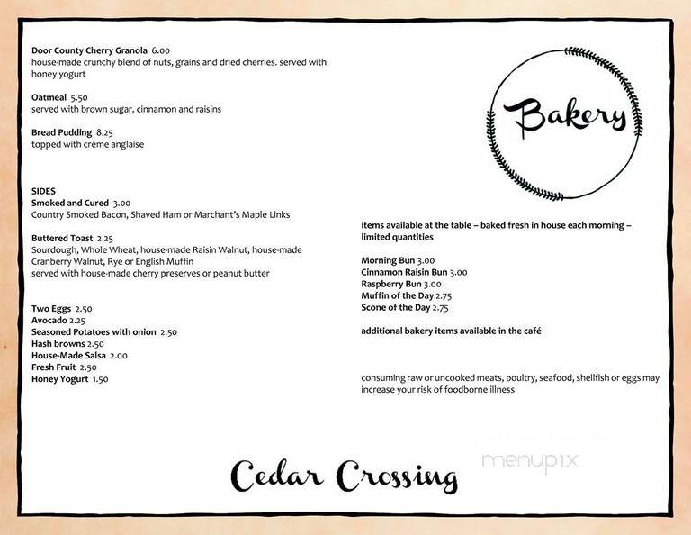 Inn At Cedar Crossing - Sturgeon Bay, WI menu_pic