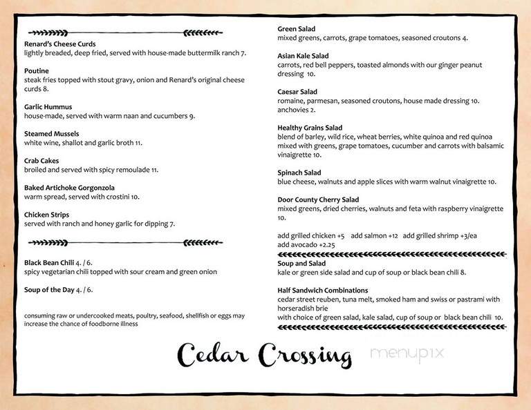 Inn At Cedar Crossing - Sturgeon Bay, WI menu_pic