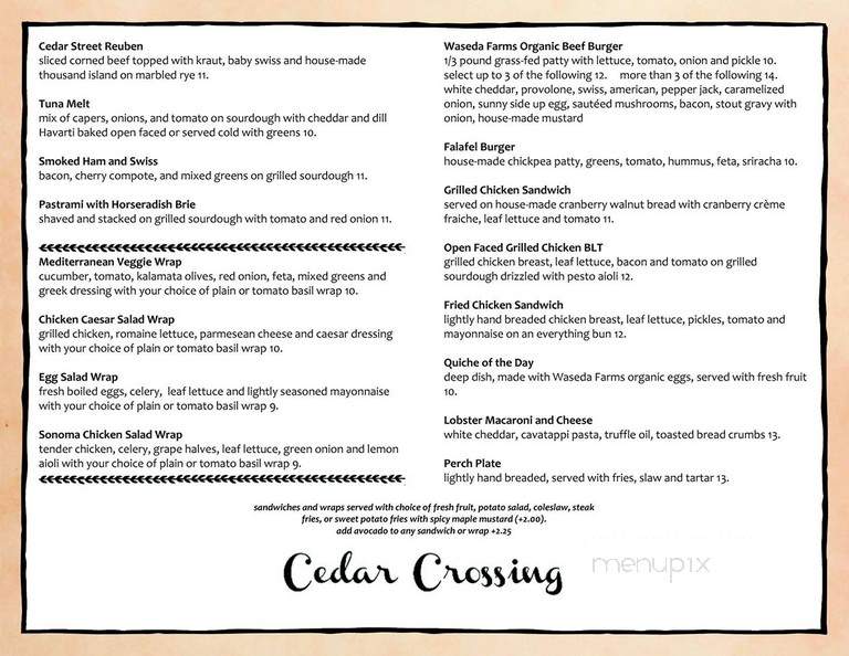 Inn At Cedar Crossing - Sturgeon Bay, WI menu_pic