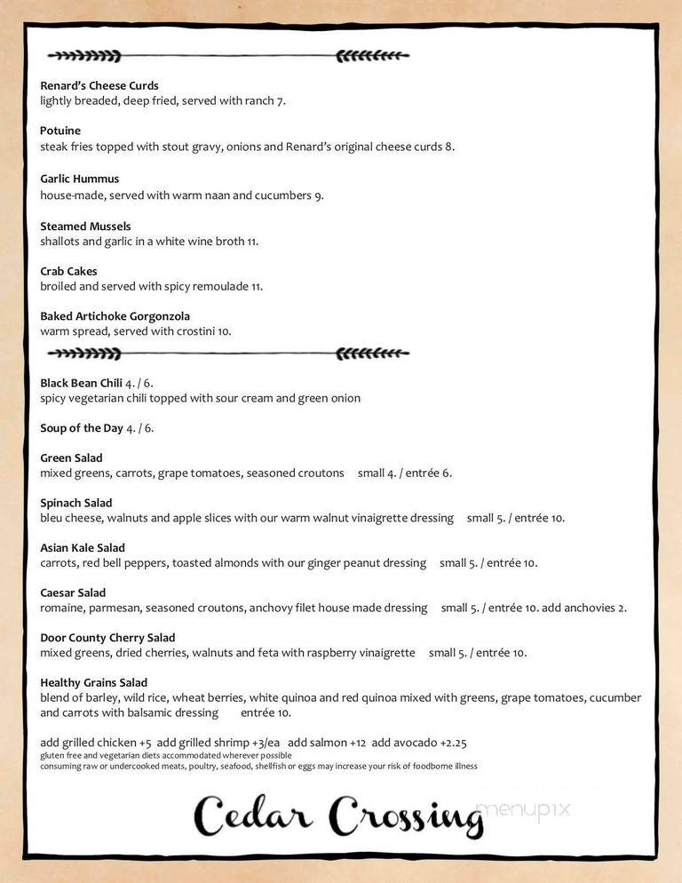 Inn At Cedar Crossing - Sturgeon Bay, WI menu_pic
