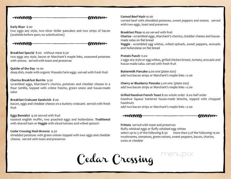 Inn At Cedar Crossing - Sturgeon Bay, WI menu_pic