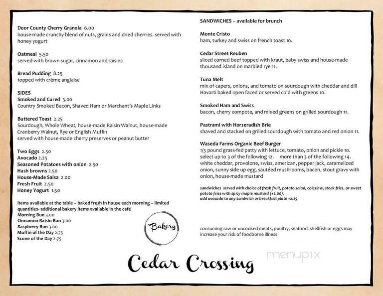 Inn At Cedar Crossing - Sturgeon Bay, WI menu_pic