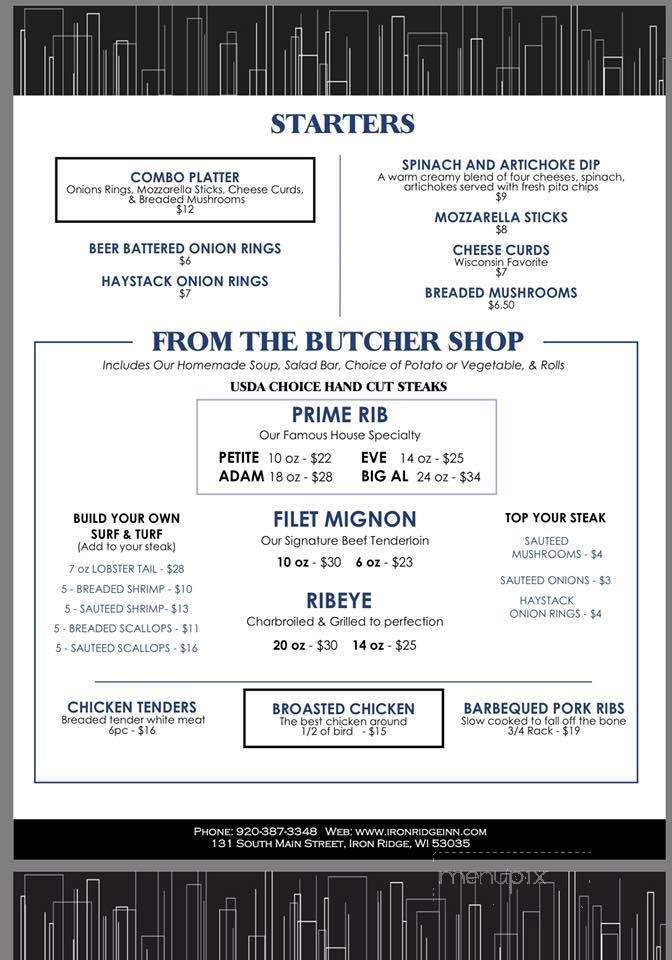 Iron Ridge Inn - Iron Ridge, WI menu_pic