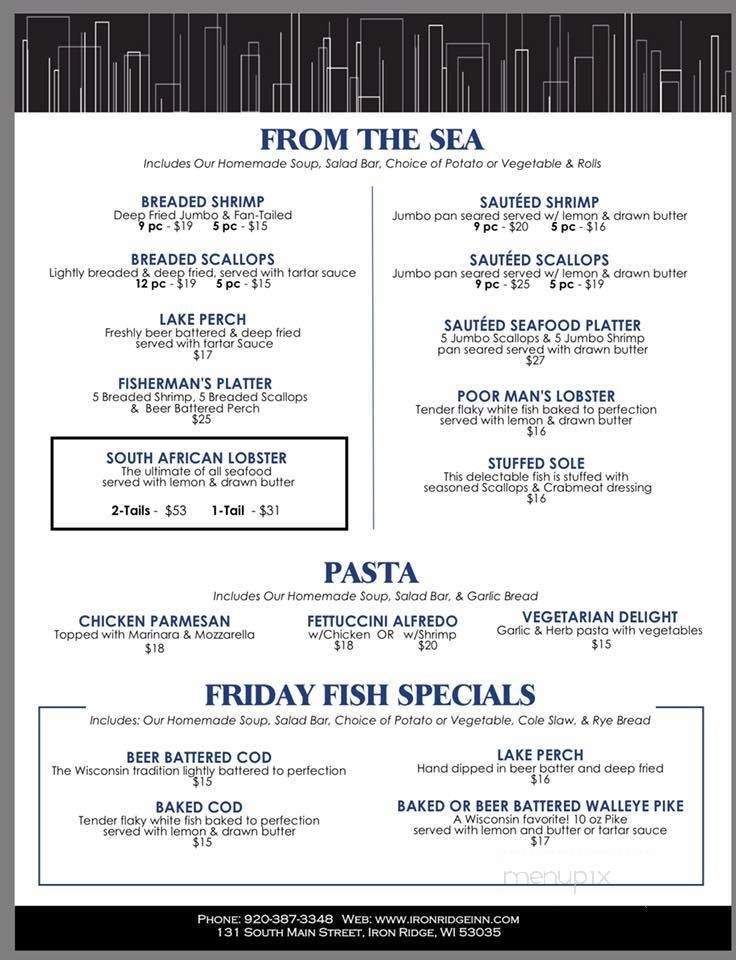 Iron Ridge Inn - Iron Ridge, WI menu_pic