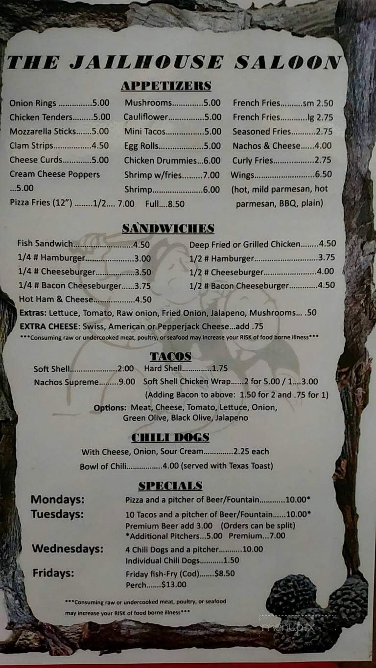 Jail House - Rhinelander, WI menu_pic