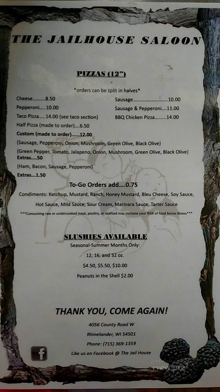 Jail House - Rhinelander, WI menu_pic