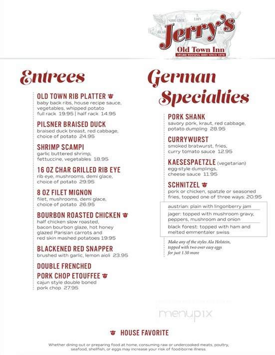 Jerry's Old Town Inn - Germantown, WI menu_pic