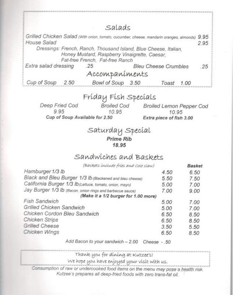 Kutzee's - Stanley, WI menu_pic