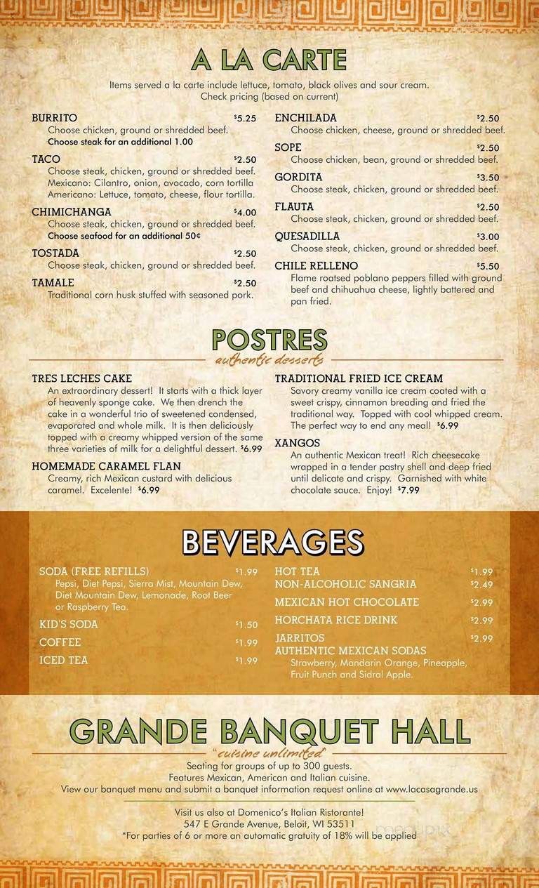 La Casa Grande - Beloit, WI menu_pic