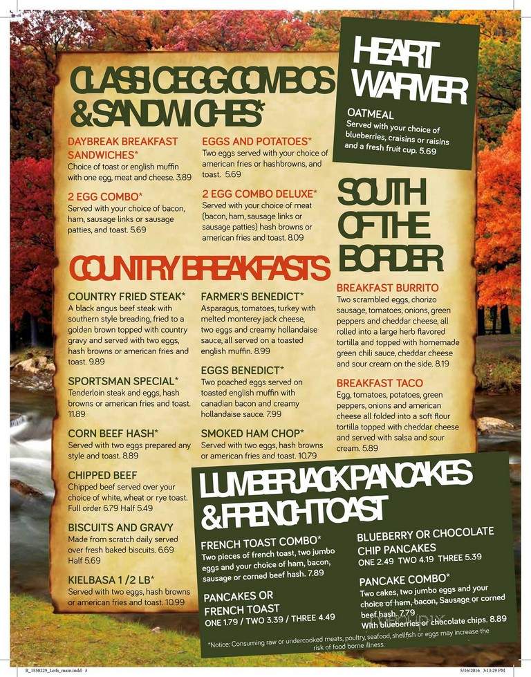 Leif's Cafe - Eagle River, WI menu_pic