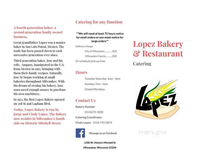 Lopez Bakery - Milwaukee, WI menu_pic