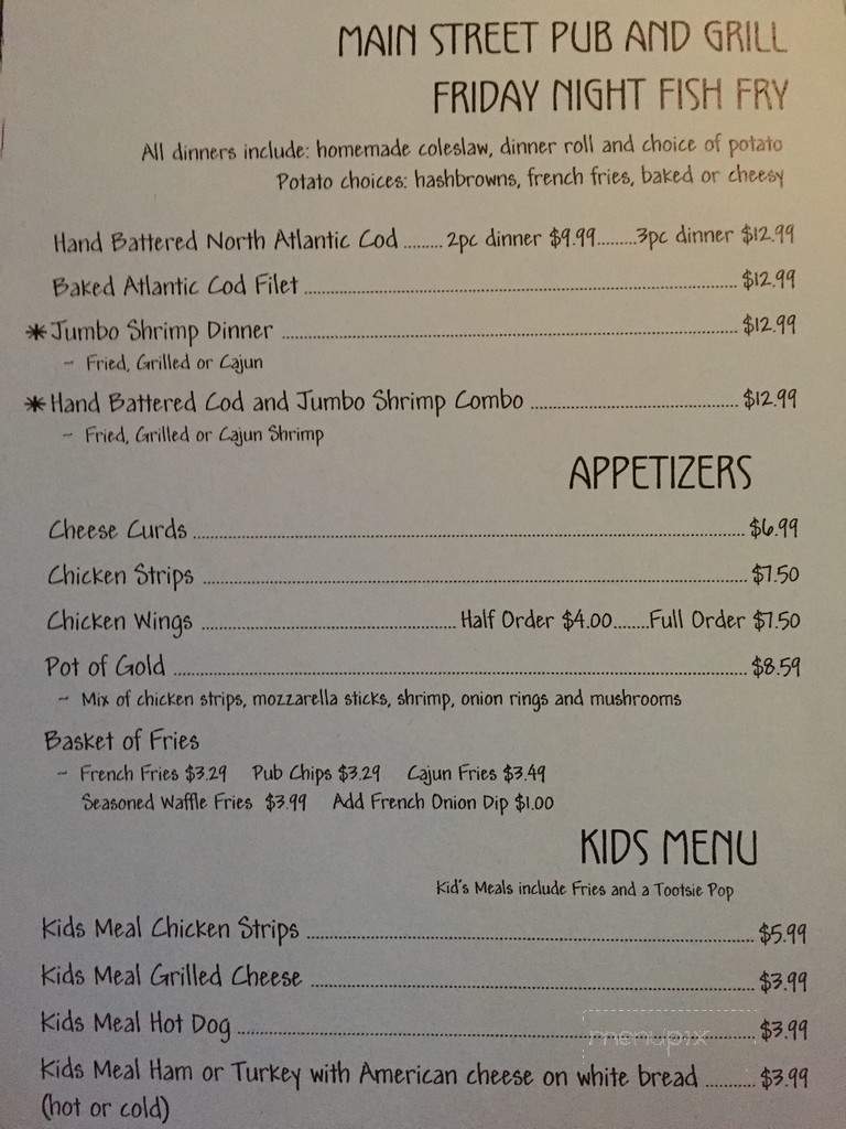 Main Street Pub & Grill - Mount Horeb, WI menu_pic