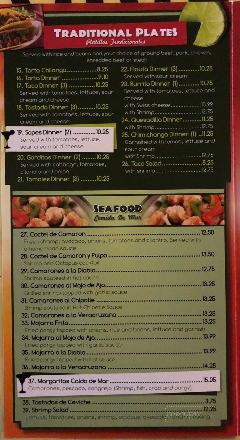 Margaritas Mexican Grill - Waukesha, WI menu_pic