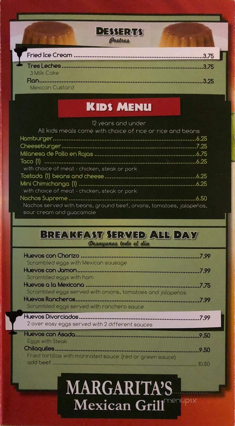 Margaritas Mexican Grill - Waukesha, WI menu_pic