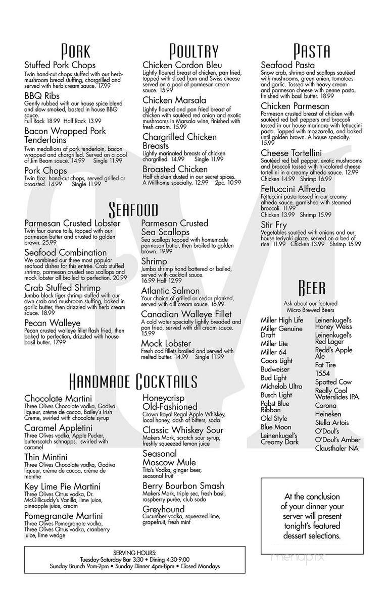 Millhome Supper Club - Kiel, WI menu_pic