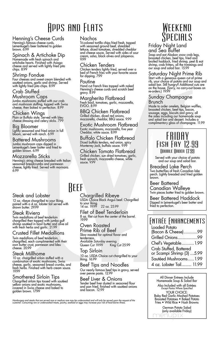 Millhome Supper Club - Kiel, WI menu_pic