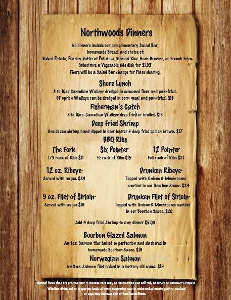 Northwoods Supper Club - Fifield, WI menu_pic