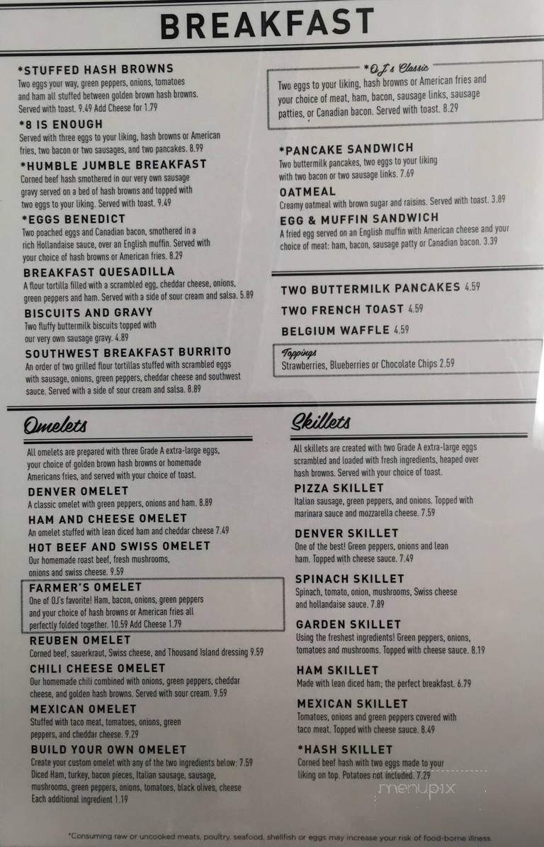 O J's Midtown Restaurant - Gillett, WI menu_pic